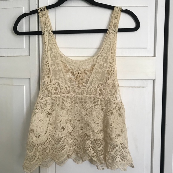 ISSI Tops - Cream Crochet Flowy Tank Top